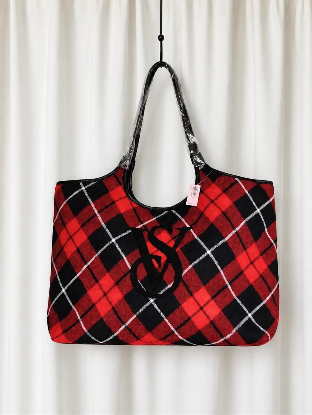 Victoria's Secret Red Black Buffalo Plaid Oversized Weekender Tote Travel Bag